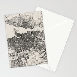 Canada, Vancouver - Black & White Aesthetic City Map Stationery Card