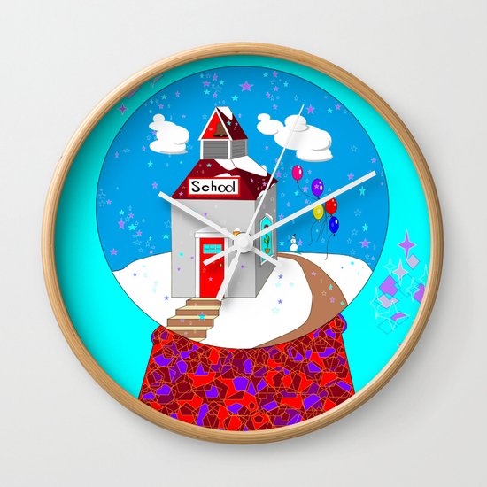 A Winter Wonderland Snow Globe School House Wall Clock By