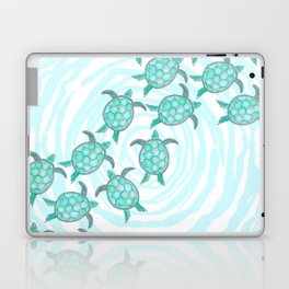 Watercolor Teal Sea Turtles on Swirly Stripes Laptop Skin