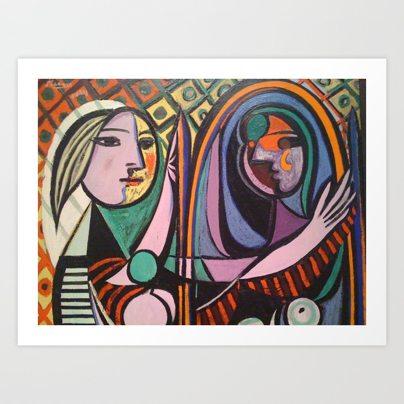 PICASSO GIRL MIRROR OIL PAINT REPRINT ON FRAMED CANVAS WALL ART DECORATION 
