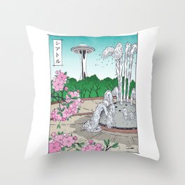 International Fountain - Ukiyo-e Style Throw Pillow