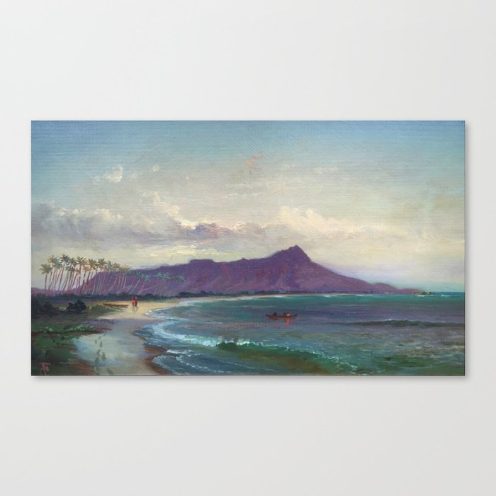 Diamond Head, Waikiki Beach, and Helumoa, Hawaii landscape painting by Charles Furneaux Canvas