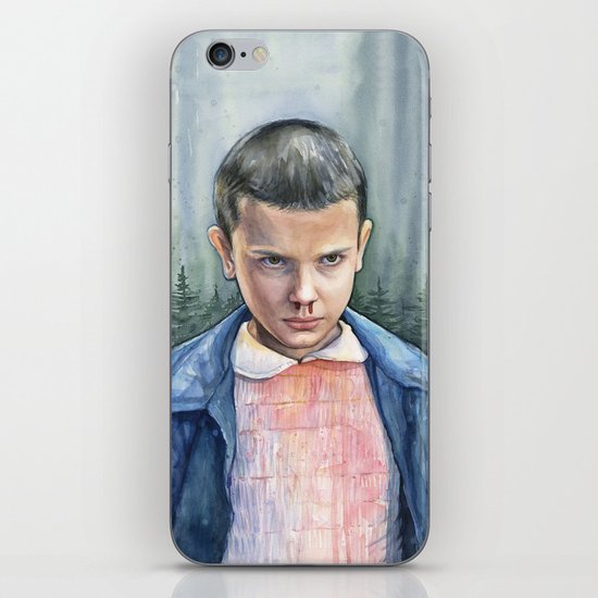 Stranger Things Eleven Watercolor Portrait Art iPhone Skin