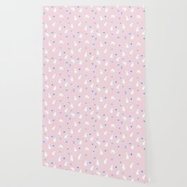Sleeping Cats With Hearts Pattern/Pink Background Wallpaper