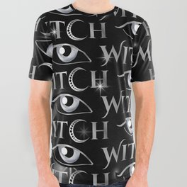 New World Order silver witch eyes with crescent moon	 All Over Graphic Tee