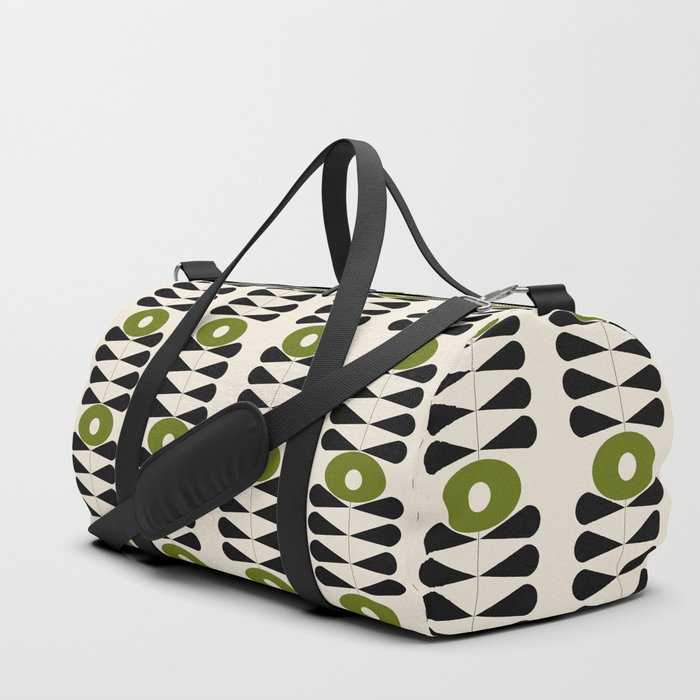 Green mid century 50s retro flower pattern Duffle Bag