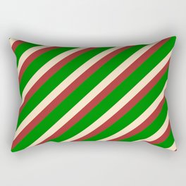 [ Thumbnail: Brown, Green & Bisque Colored Stripes Pattern Rectangular Pillow ]
