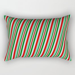 [ Thumbnail: Dark Green, Powder Blue, Red & Aquamarine Colored Pattern of Stripes Rectangular Pillow ]