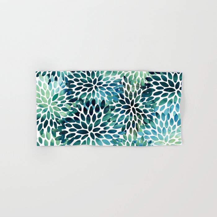 Floral Watercolor, Navy, Blue Teal, Abstract Watercolor Hand & Bath Towel