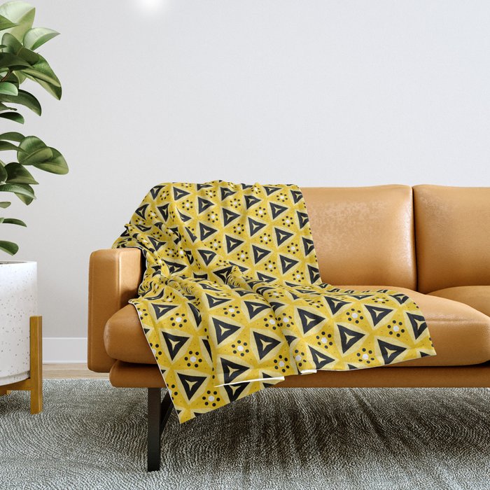 Bright spring. Modern abstract geometric diamond pattern in yellow tones, black, white Throw Blanket