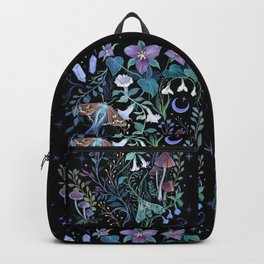 Night Garden Backpack | Lily, Lunar, Mushroom, Floral, Painting, Insect, Illustration, Garden, Crystal, Dark 
