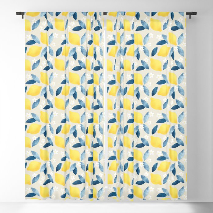 Lemons and Blue Leaves Pattern Blackout Curtain