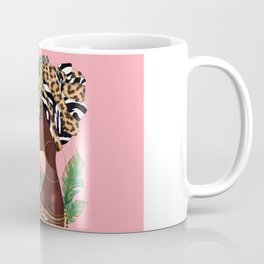 African woman,vase ,fashion art ,pink background ,round earrings. Coffee Mug