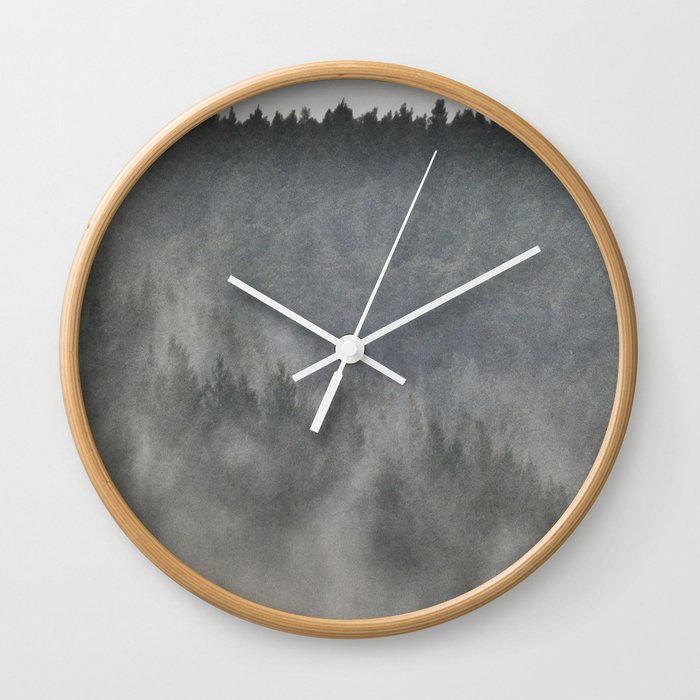Misty Morning in a Scottish Highlands Pine Forest in I Art  Wall Clock