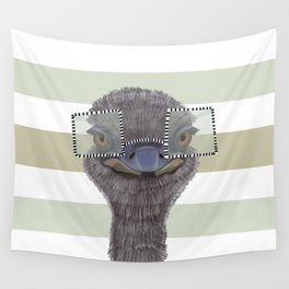 Funny Ostrich with Glasses on Stripe Pattern Wall Tapestry