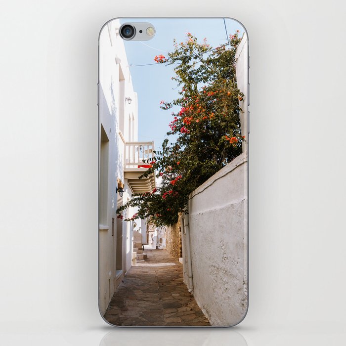 Small Greek Street | Flower Filled Mediterranean Ally | Travel Photography on the Islands of Greece iPhone Skin