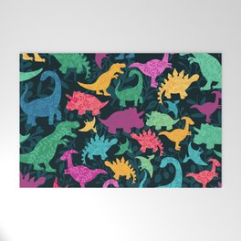Dino Floral Silhouettes Dark Welcome Mat