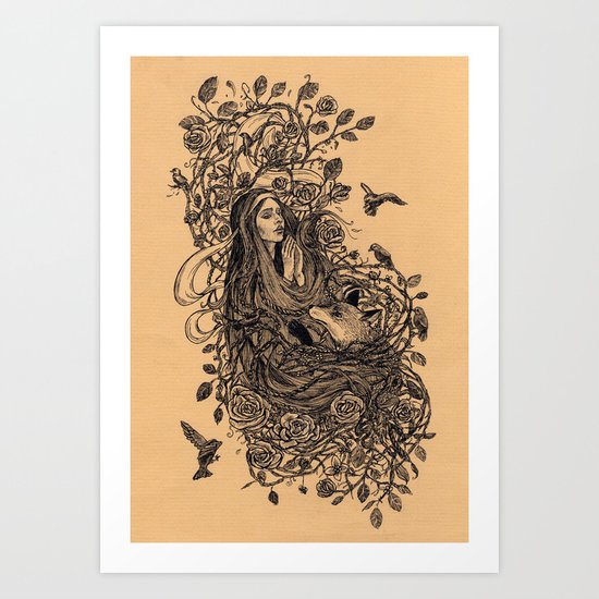 Lady and the fox Art Print