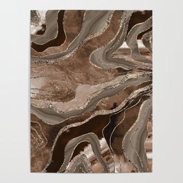 Brown Marble Agate Gold Glitter Glam #2 (Faux Glitter) #decor #art #society6 Poster