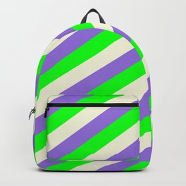 [ Thumbnail: Purple, Lime, and Beige Colored Lines/Stripes Pattern Backpack ]