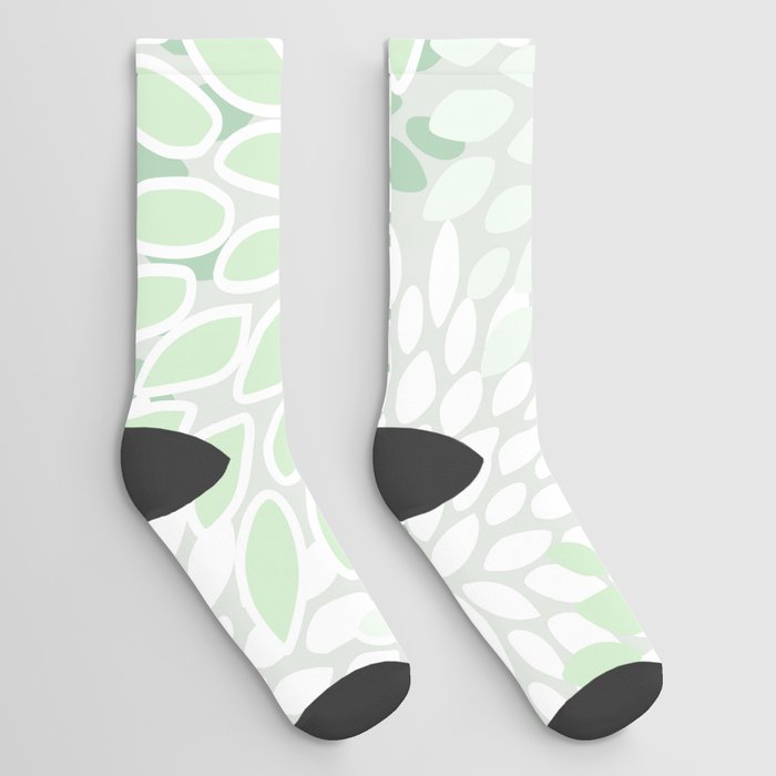 Festive, Floral Prints, Soft, Green and White, Modern Print Art Socks