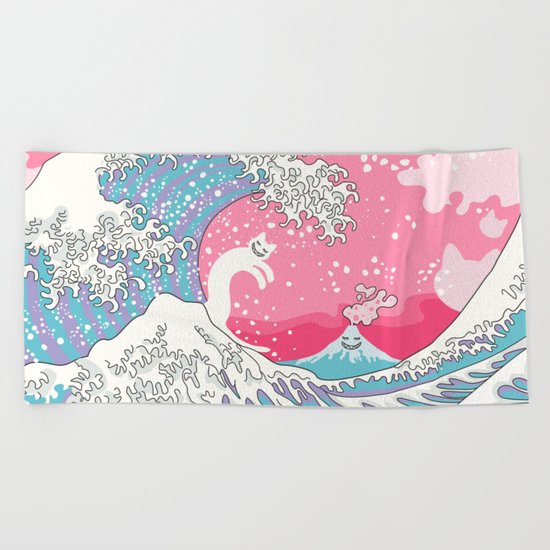Psychodelic Bubblegum Kunagawa Surfer Cat Beach Towel