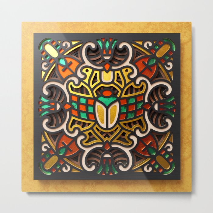 Egyptian Mandala - Wood Cut Metal Print