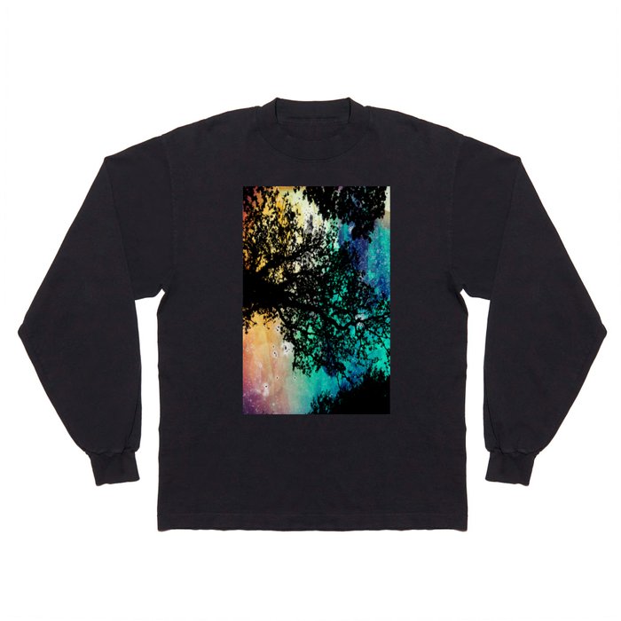 Black Trees Colorful Space Long Sleeve T Shirt