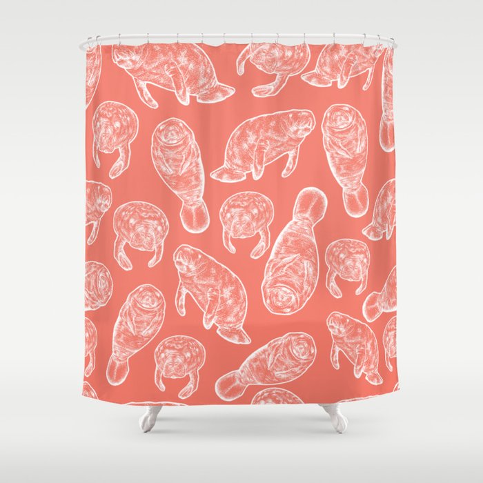Manatee Print Coral Shower Curtain By Eweglein Society6
