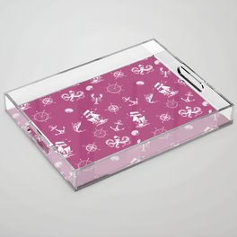 Magenta And White Silhouettes Of Vintage Nautical Pattern Acrylic Tray