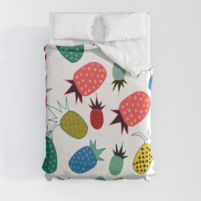 pineapple fun tropical white Duvet Cover