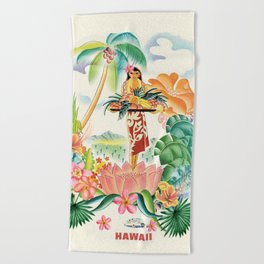 Vintage Hawaiian Travel Poster Beach Towel