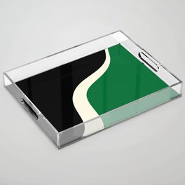 Simple Waves 3 - Green, Cream and Black Acrylic Tray