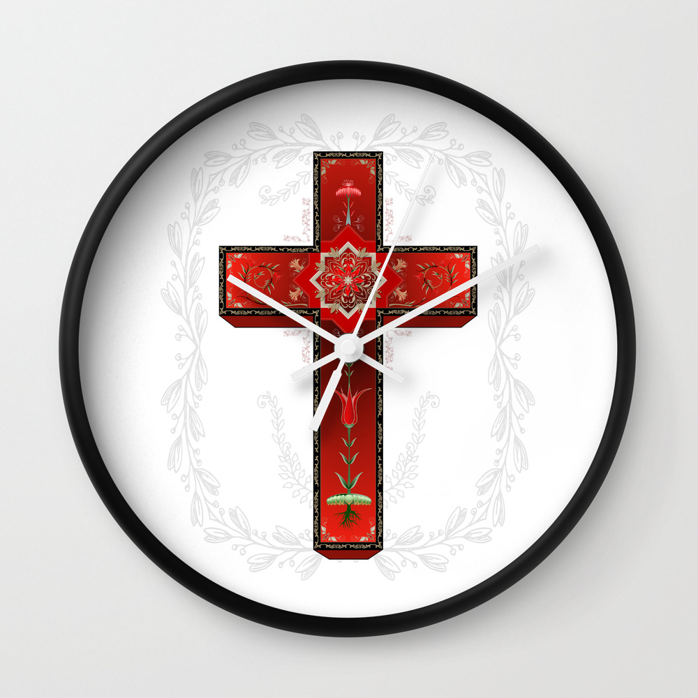 Red Decorative Cross Wall Clock By Solstone Society6