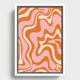Liquid Swirl Retro Abstract Pattern in Orange Pink Cream Framed Canvas