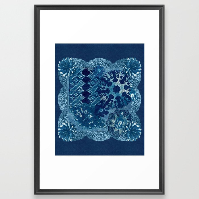 Cyanotype Collage Doilies Floral Perfume Framed Art Print