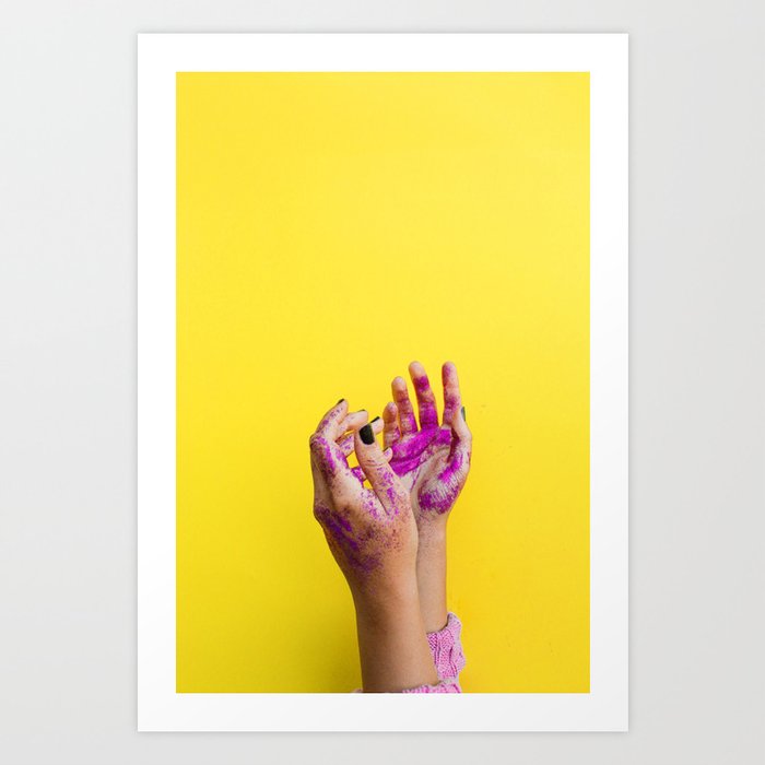 Yellow Paint Hands (Color) Art Print