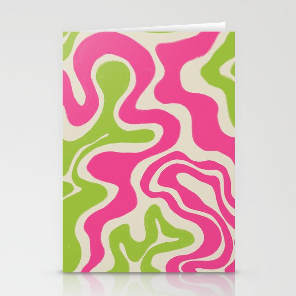 Cheeful Pink and Lime Green Swirl Lines Stationery Cards