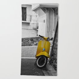 Yellow Vespa in Old Town Cannes Black and White Photography Beach Towel