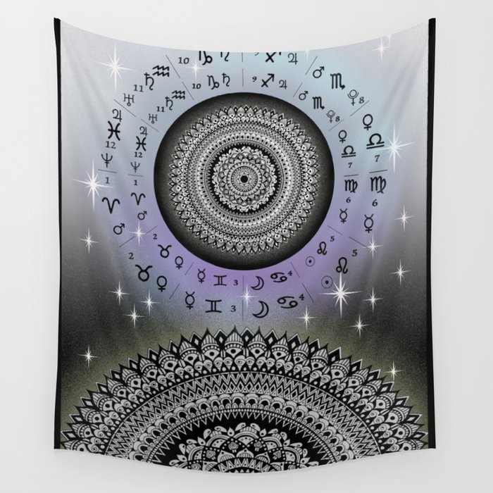 Starry Night Mandala Zodiac Chart Wall Tapestry by Kokua Design