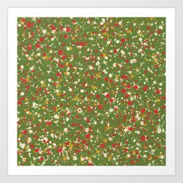 Christmas Spatter Paint in Retro Xmas Red, Cream, Gold, and Olive Green Art Print