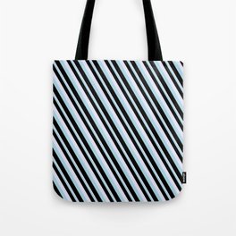 [ Thumbnail: Lavender, Light Blue, and Black Colored Lined Pattern Tote Bag ]