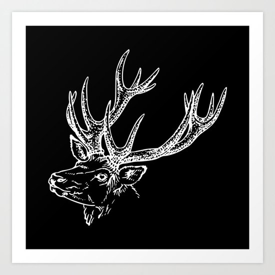 Deer Black White Art Print