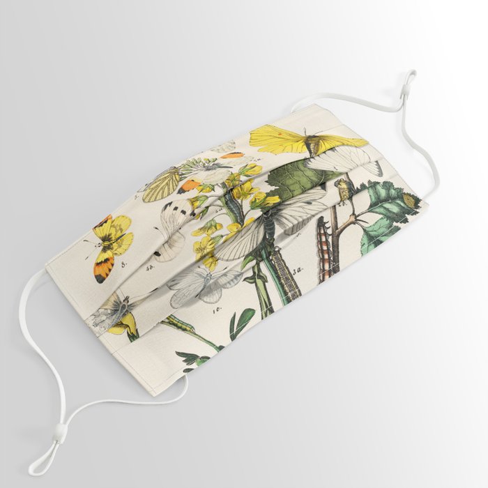 Yellow and White Butterflies and Flowers and Plants Cottagecore Nature Illustration  Face Mask