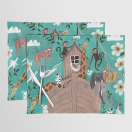 Cute kids Noah's Ark animals and flowers Placemat