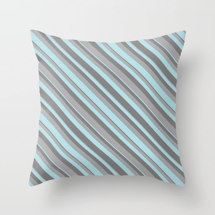 Dark Grey, Powder Blue & Grey Colored Lined Pattern Throw Pillow