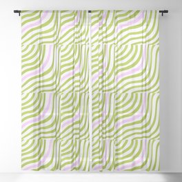 Green and Pastel Pink Stripe Shells Sheer Curtain