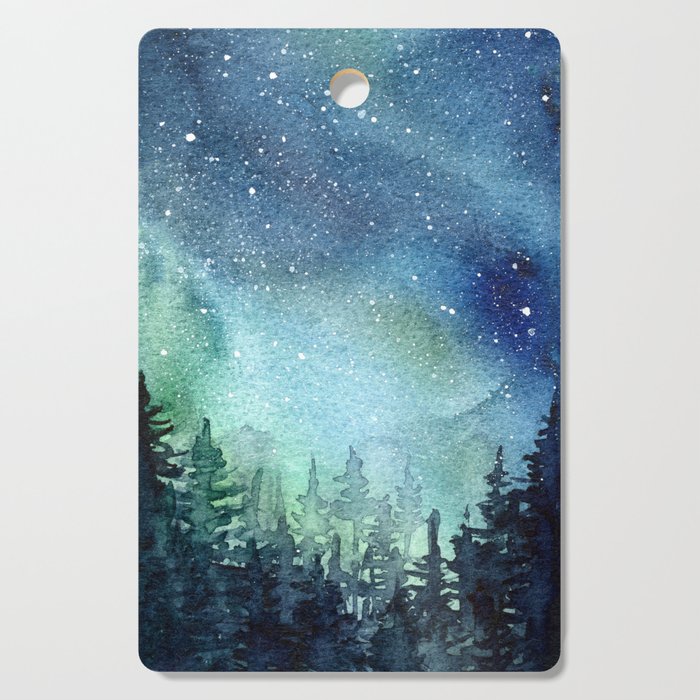 Galaxy Watercolor Aurora Borealis Painting Cutting Board