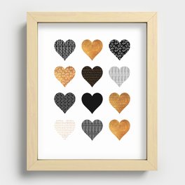 Gold, black, white hearts Recessed Framed Print