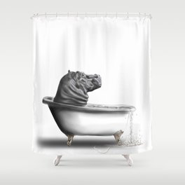 Hippo in Bath Shower Curtain